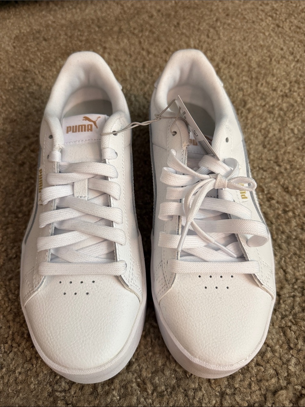 Puma Court Sneaker Women's White Low-Top Platform Sneakers with Gold Logo - Picture 4 of 6
